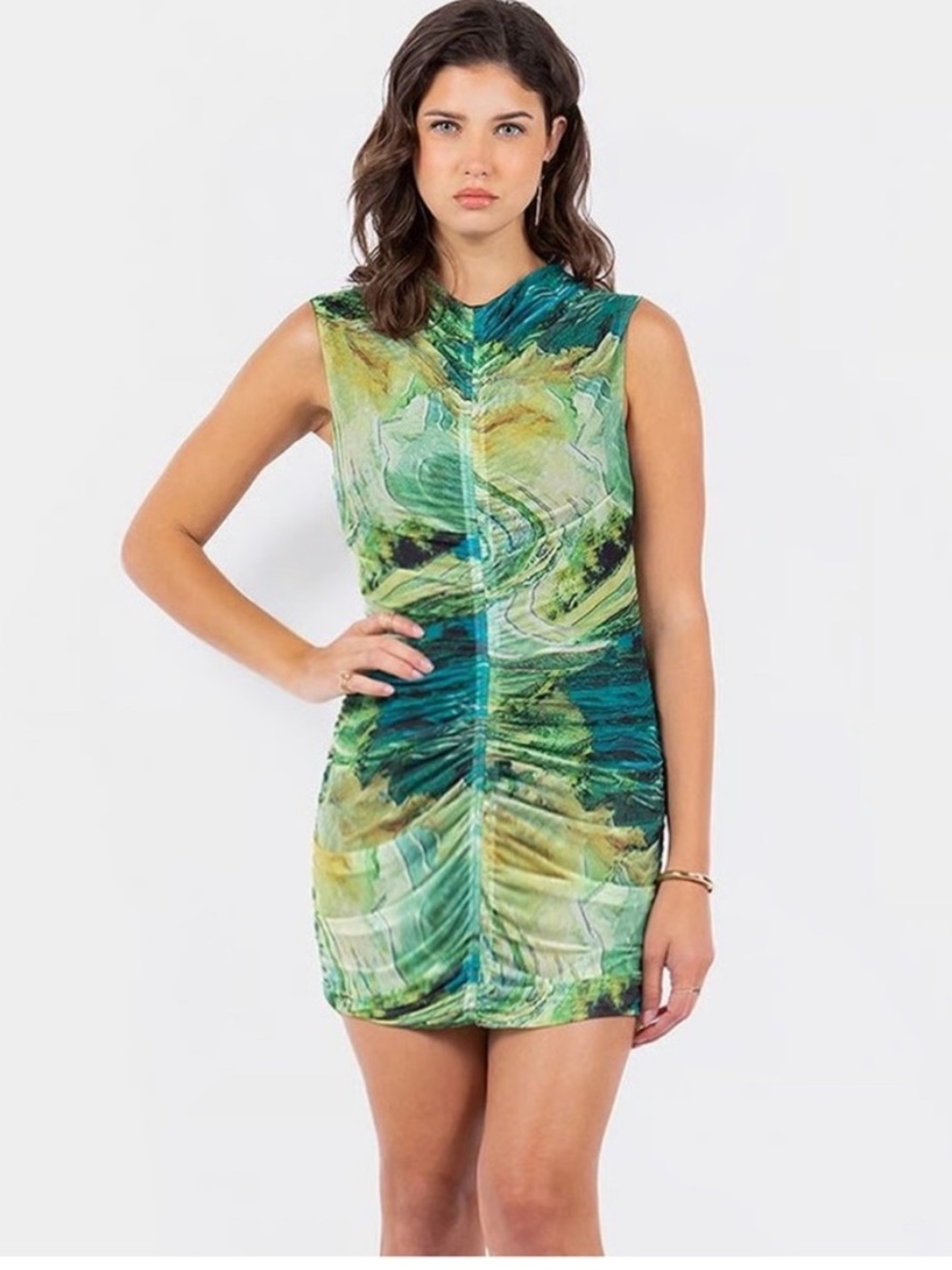 Zara Green Multicolor Abstract Print Mini Dress